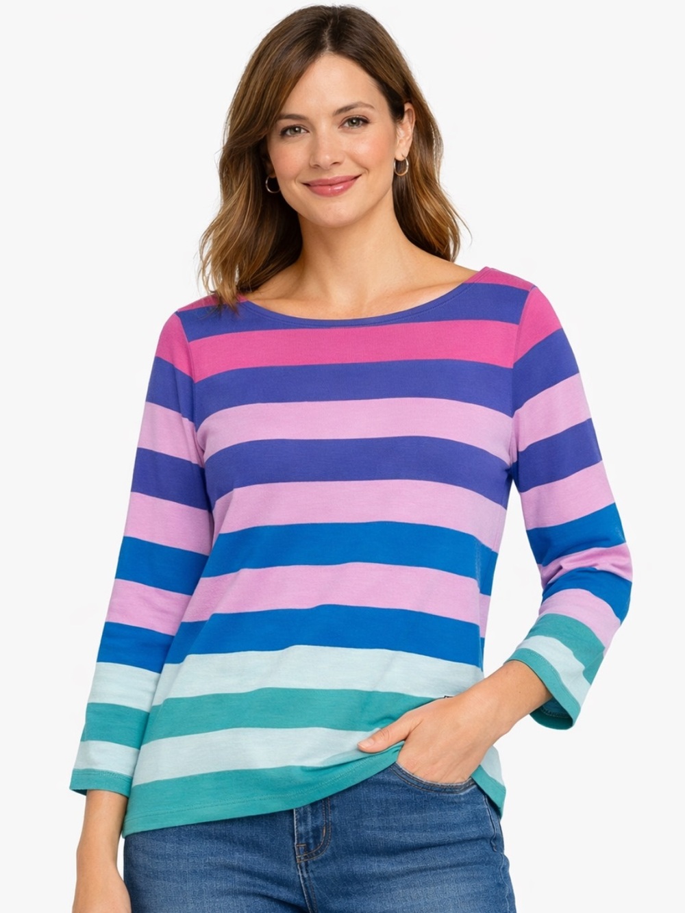 Talbots Authentic Tee Blue Pink Ombre Striped Boatneck Top PL Large Petite
BB